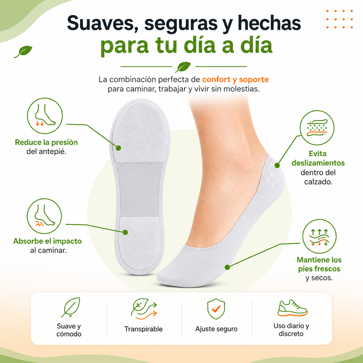 Calcetines Invisibles con Soporte y Alivio
